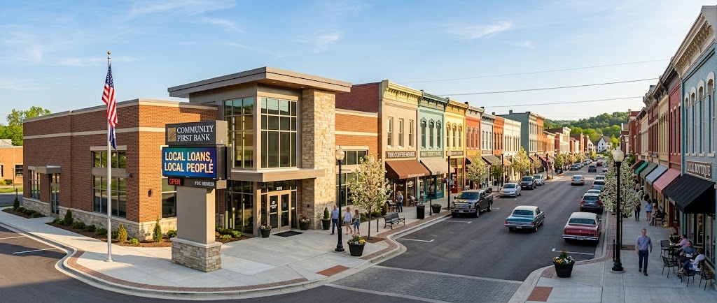 A legitimate local community bank offering loans near me in a U.S. town.