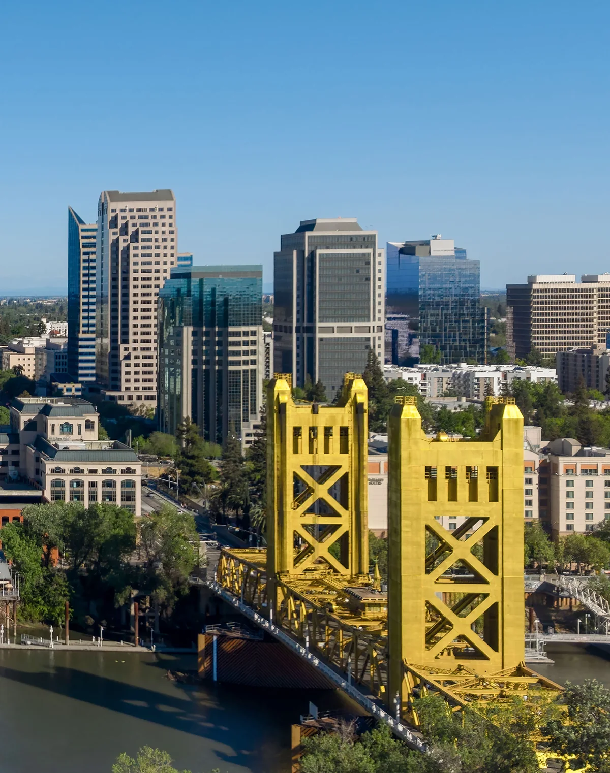 Tower Bridge and downtown Sacramento, California skyline